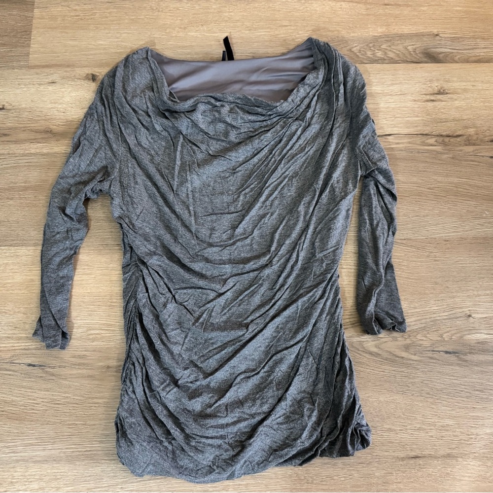 Gray Long Sleeve Draped Top